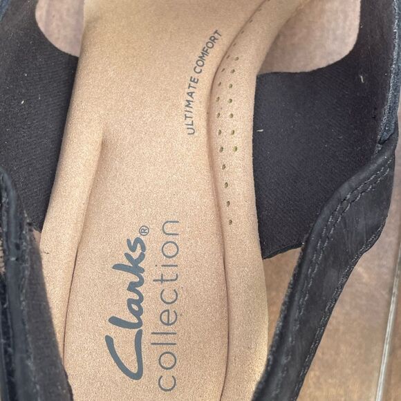 Clarks Women's Giselle Glow Nubuck Leather Wedge Sandals Black WIDE - Picture 5 of 9